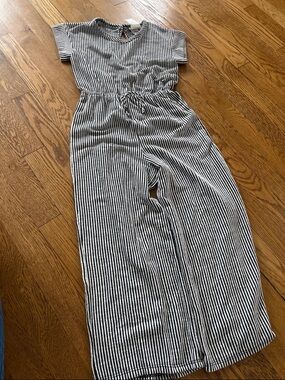 Black & White Striped Wide-Leg Jumpsuit with Drawstring Waist